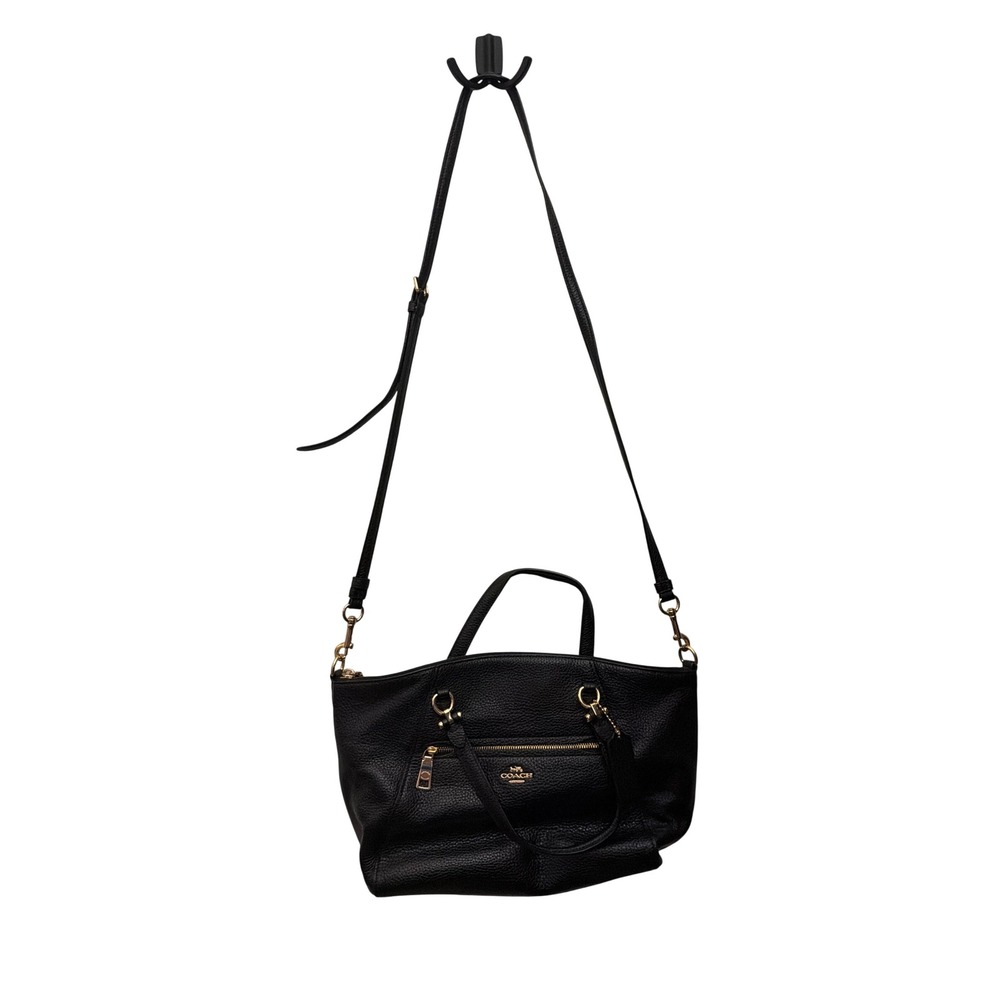 Coach Satchel Black Pebbled Leather Crossbody Bag Gold Hardware C2157-79997